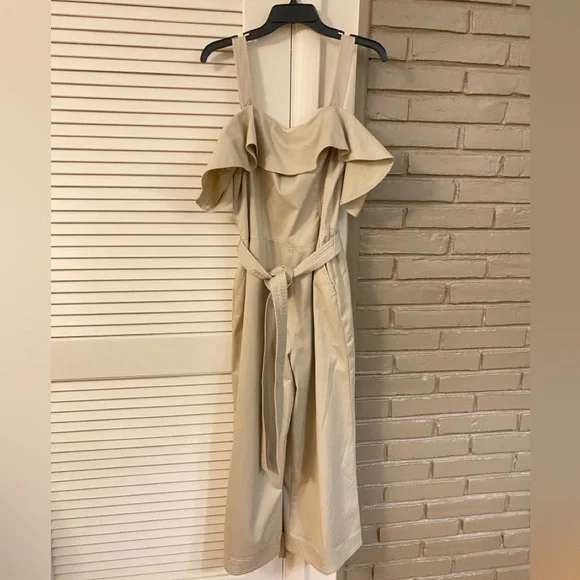 Banana Republic Beige Off-Shoulder Ruffle Wide-Leg Jumpsuit - Picture 2 of 10